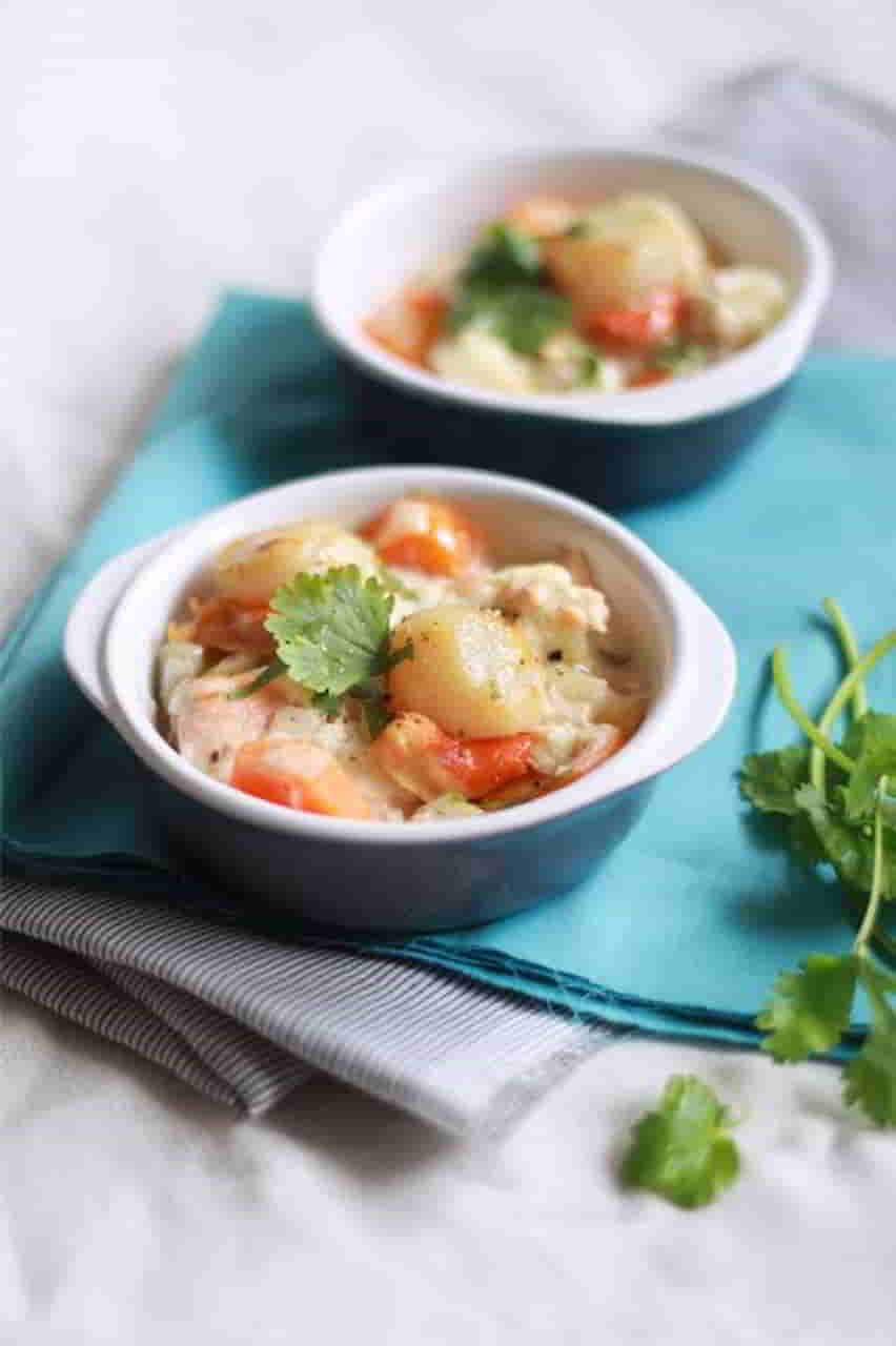 Coquilles saint jacques et saumon façon blanquette Recettes et Terroirs