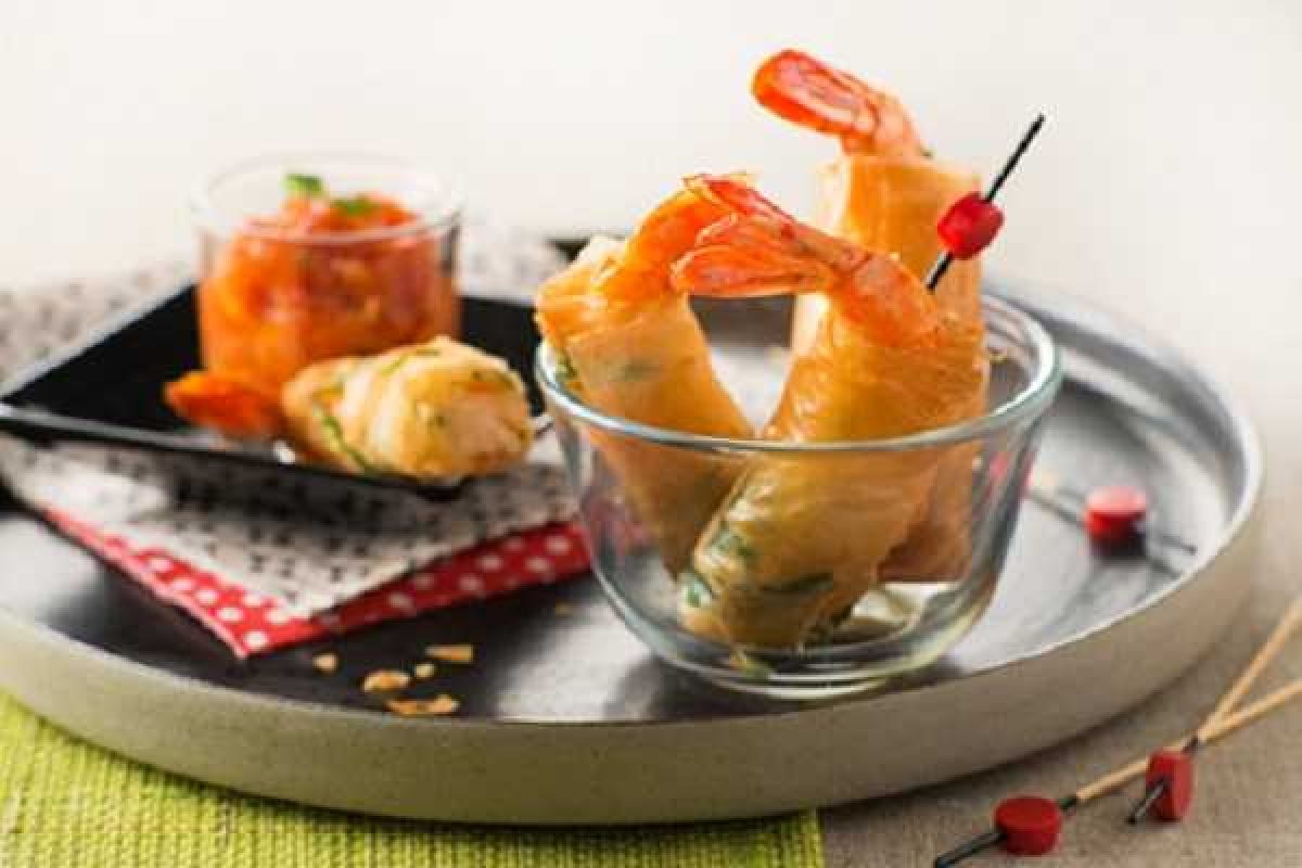 Gambas en robe de vermicelle de riz et bonbons au boudin - Espiègle  gourmandise